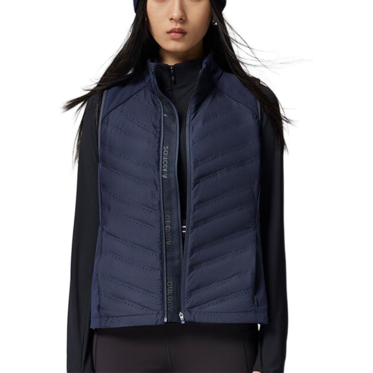 SAUCONY Stand Collar Loose Solid Color Vest Women Vests Obsidian-Blue SC1240030A-BL108