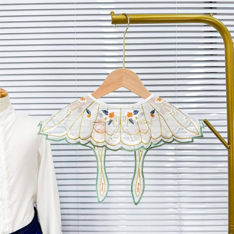 Embroidered Rabbit Faux Collar Decorative Collar for Ancient Costume Removable False Collar Little Girl Adjustable Shawl