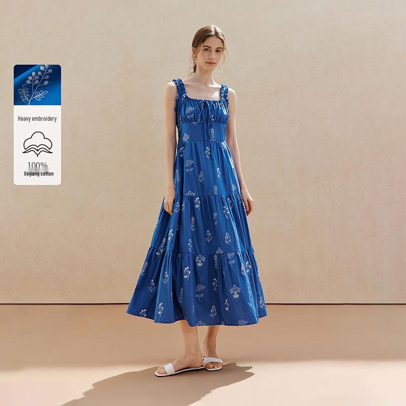 

INMAN Women s Klein Blue Cotton Sling Dress M