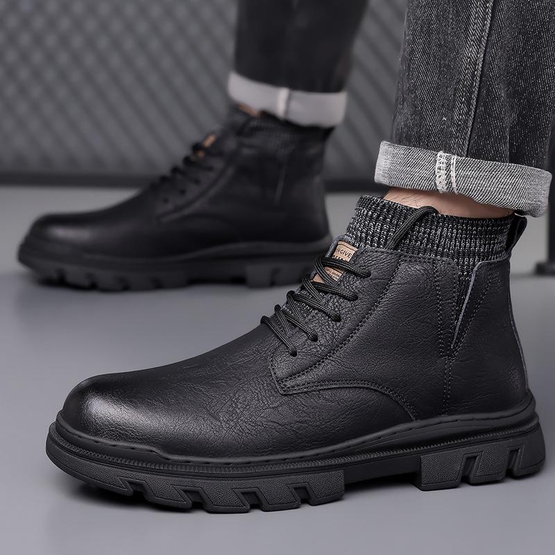 

Мужские зимние бархатные теплые хлопковые высокие кожаные ботинки Martin для повседневной носки в деловом стиле 42