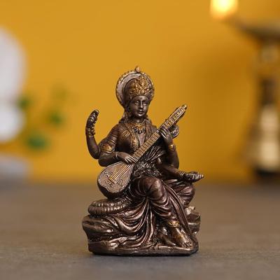 Idol bohyně Sarasvatí hrající na vínu - Sarasvatí Murti pro domácí chrám, púdžovní místnost, školní knihovnu jako dárek nebo dekoraci domova, školy