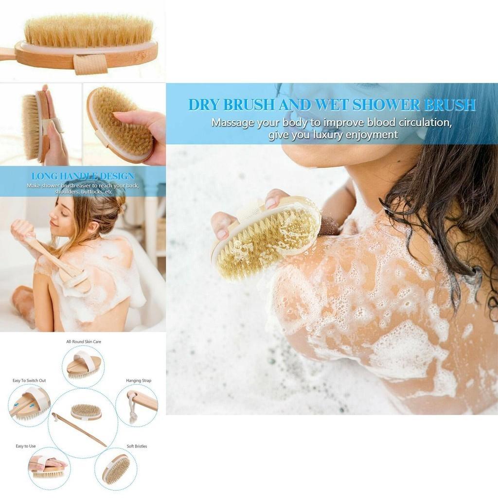 Luxuriöser Dusch-Rückenwäscher mit Naturborsten und langem Holzgriff für glatte Haut