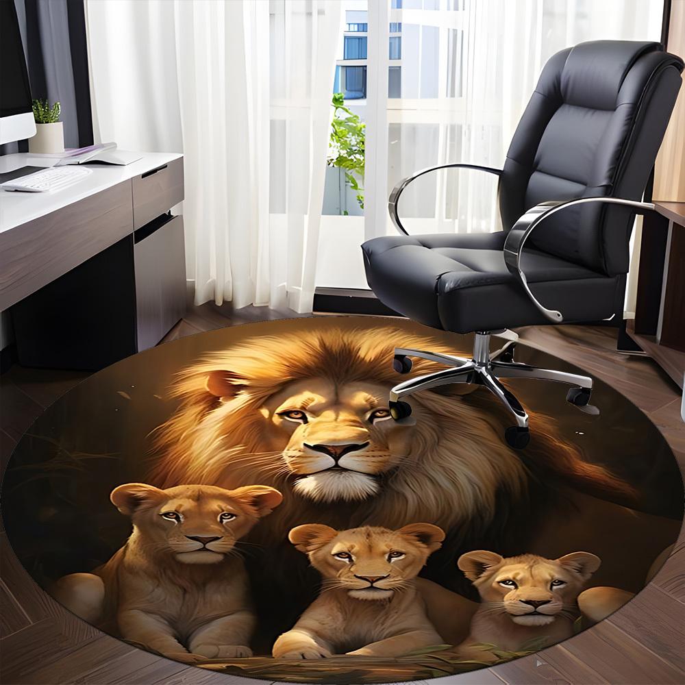 1pc Lion Family Circle Office Round Rug, Carpet for Office, Gaming, Lightweight Round Floor Mat Yy260208088