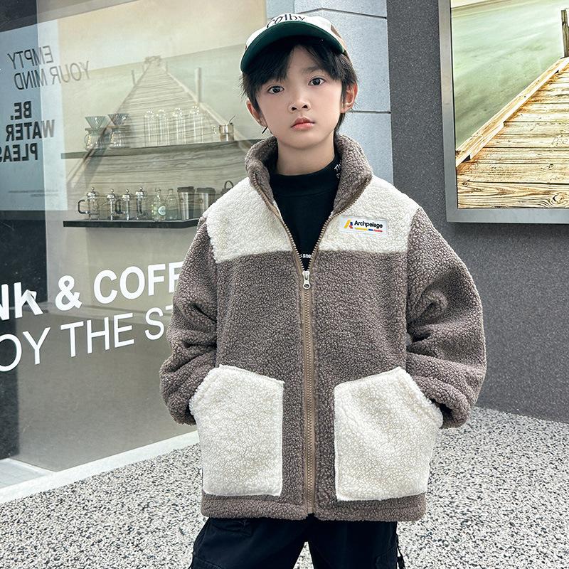 

Children LambWool Warm Jackets for Girls Children Autumn Winter Outerwear Kids Plus Velvet Coats Teenager Fashion Padded Clothing 90cm