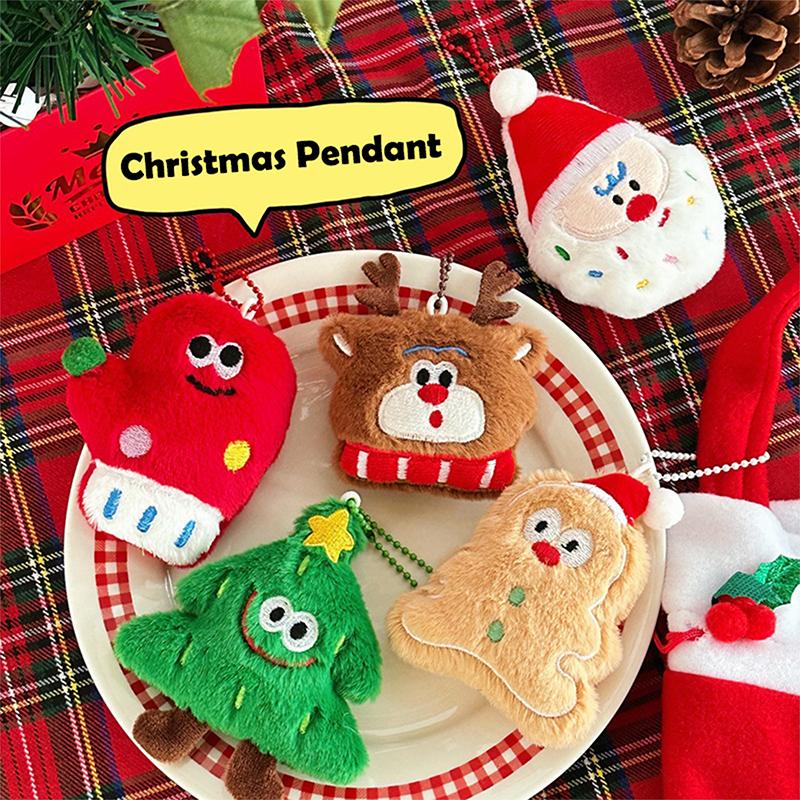 Kawaii Christmas Plush Keychain Christmas Tree Deer Hanging Ornaments Christmas Gift Schoolbag Keychain Bag Pendant Kids Gift