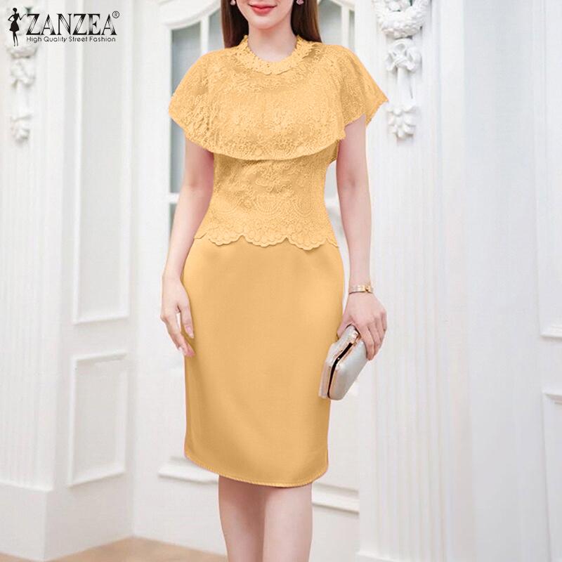 ZANZEA Women Summer Embroidery Lace Patchwork Casual Sheath Dress