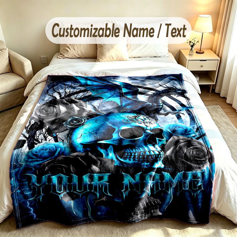 Dragon Phoenix Theme Soft Blanket Personalized Custom Name Text Print Warm Blanket Home Sofa Bedroom Decor