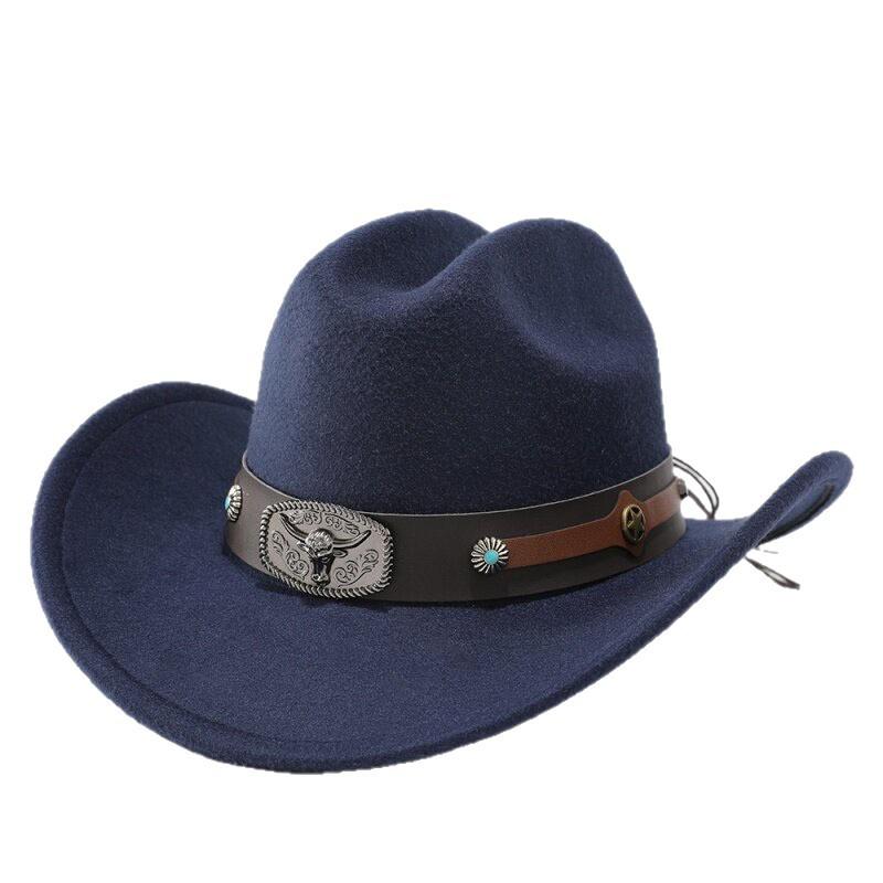 New Belt Decoration Western Cowboy Hat Retro Fashion Hat Autumn and Winter Women's Party Performance Jazz Top Hat