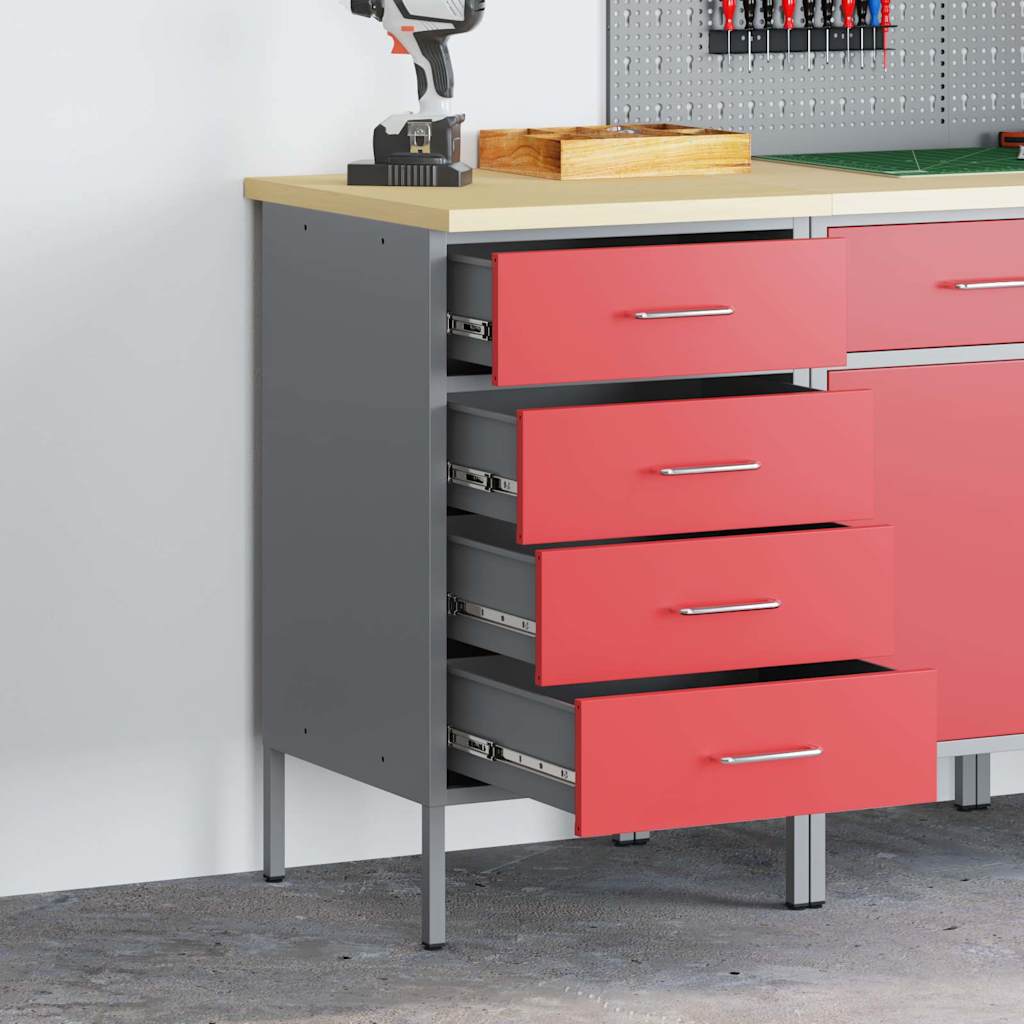Workbench Red and Grey 50 x 55 x 85 cm Engineered Wood and Steel