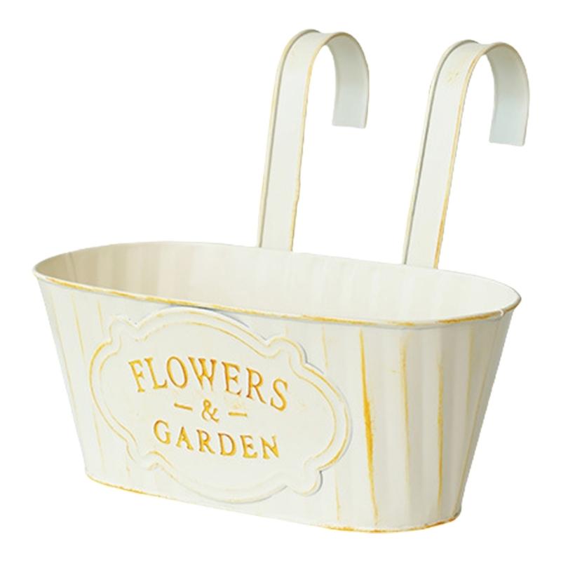 Metal Hanging Flower Pots for Railing Fence Planter Box with Detachable Hooks Drainage Holes for Outdoor Plant Balcony