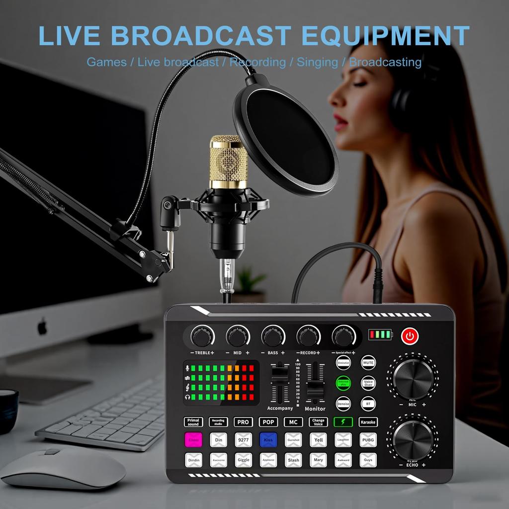 ALSO GO Podcast Equipment Bundle BM-800 Microphone Gold F998 Sound Card for Podcasting Singing Gaming Live Streaming YouTube TikTok