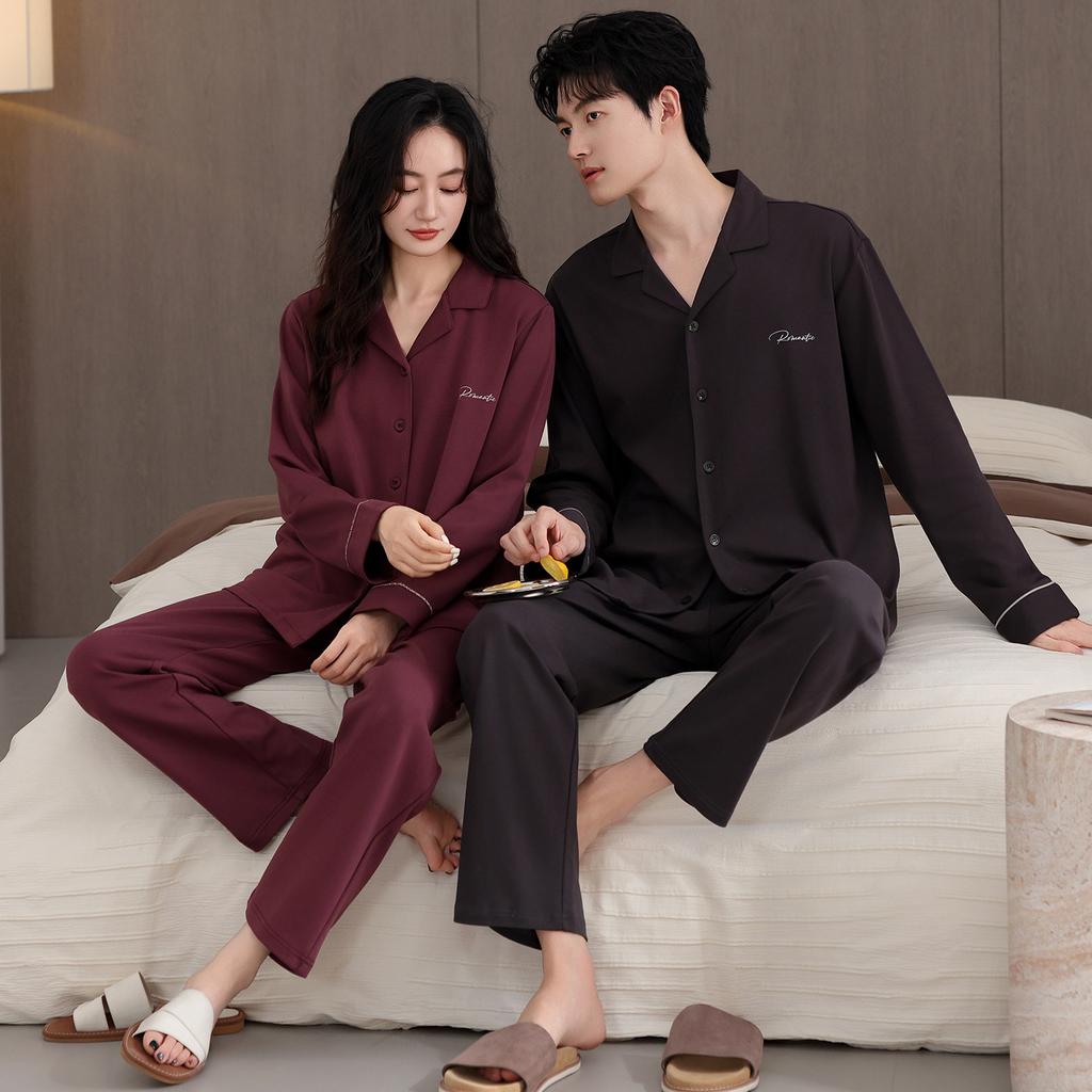 Pajamas Couple Spring and Autumn Pure Cotton Long-sleeved Cardigan Casual Men's and Women's Autumn and Winter High-end Loungewear Suit