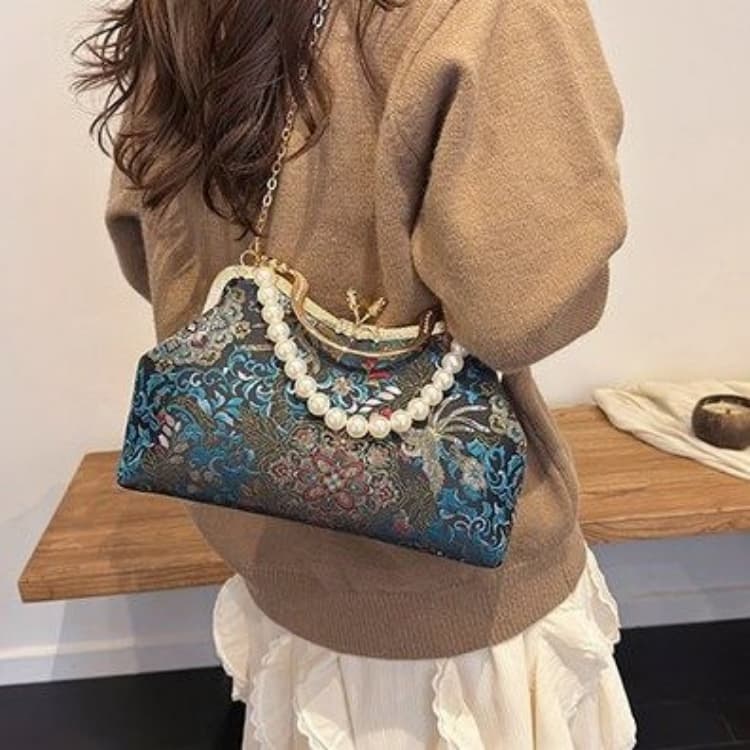 National Style Embroidered Brocade Mouth Gold Bag Women's Banquet Handbag