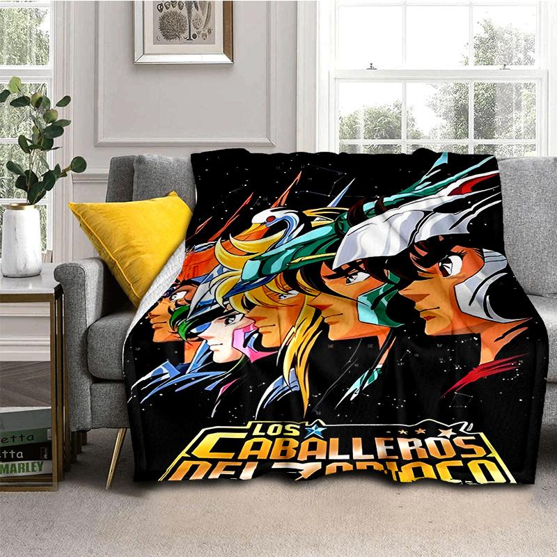 Cartoon Anime Saint-Seiya Glod Throws Blanket Kids Super Soft Blankt for Sofa Travel Couch Picnic Flannel Blanket Birthday Gift