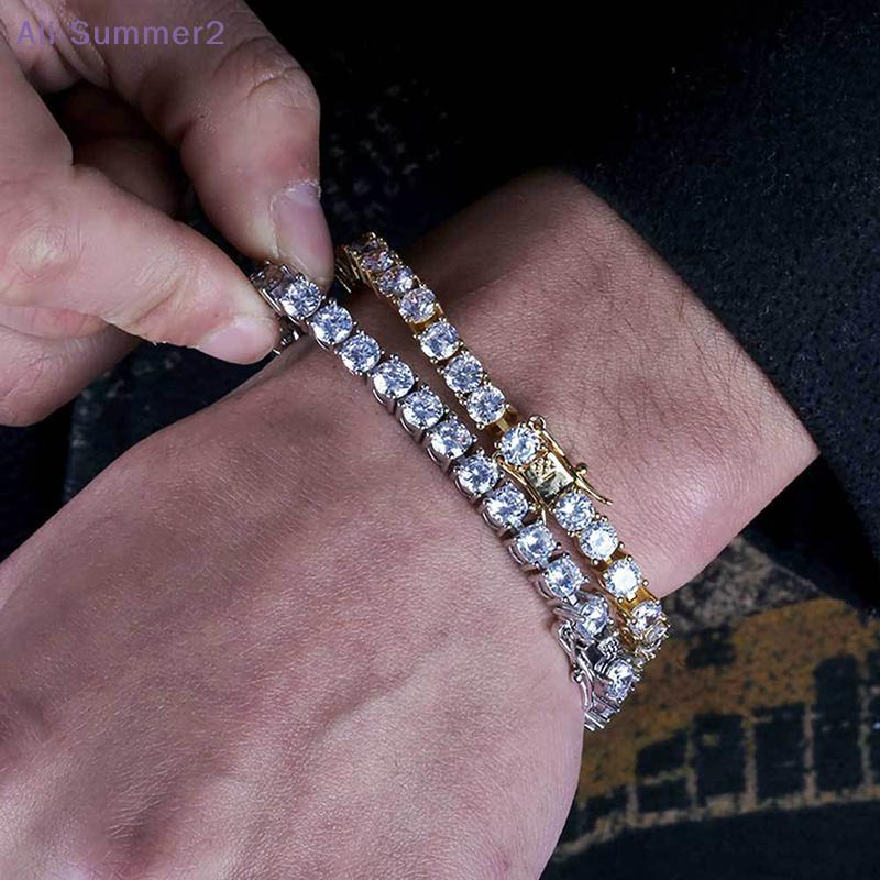 {Summer2} {Summer2} Hiphop Tennis Bracelet 3mm Cubic Zirconia Mens Crystal Link Chain On The Hand Streetwear Jewelry