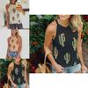 Stylish And Comfortable Women's Cactus Printed Round Neck Tank Sleeveless T-shirt For Summer