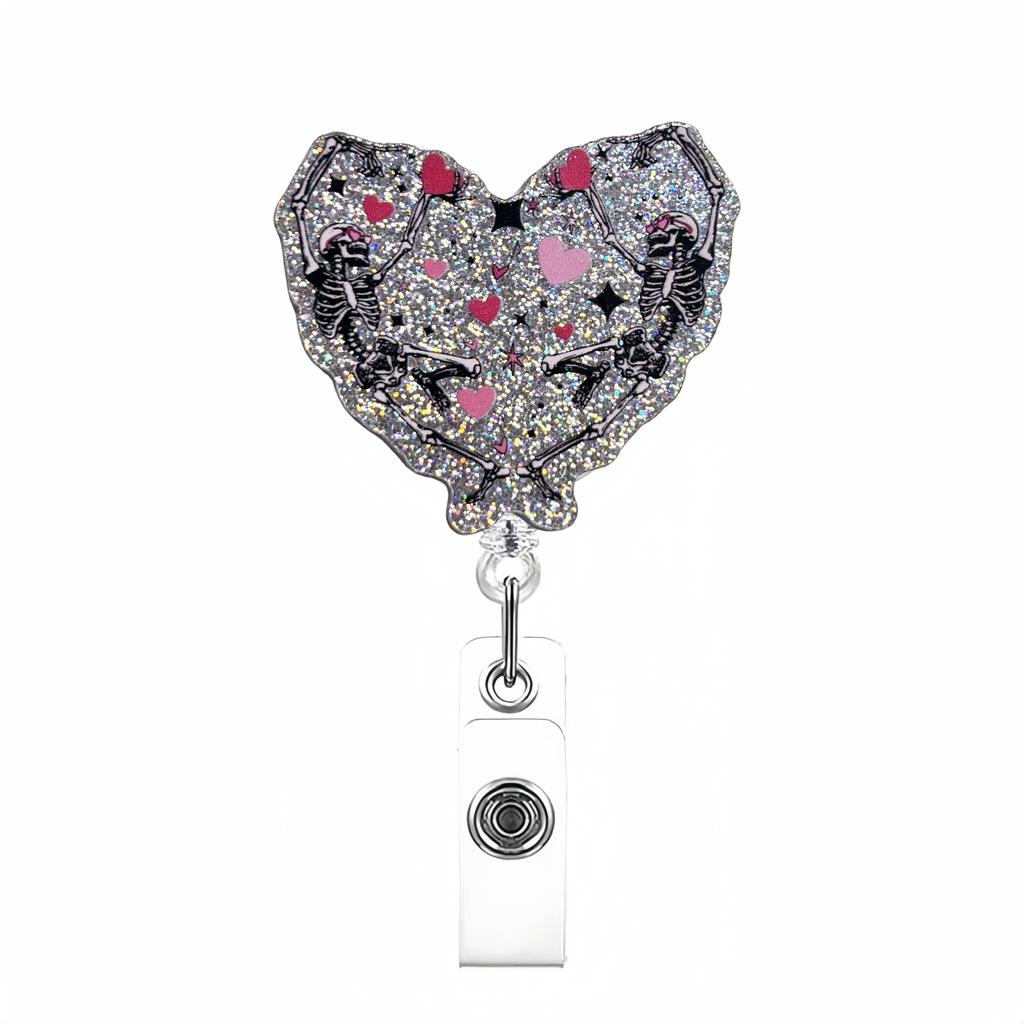 Bow Cherry Acrylic Badge Holder Sparkling Powder Medical Theme Retractable Pull Badge Reel Id Lanyard Name Tag Card Badge Holder