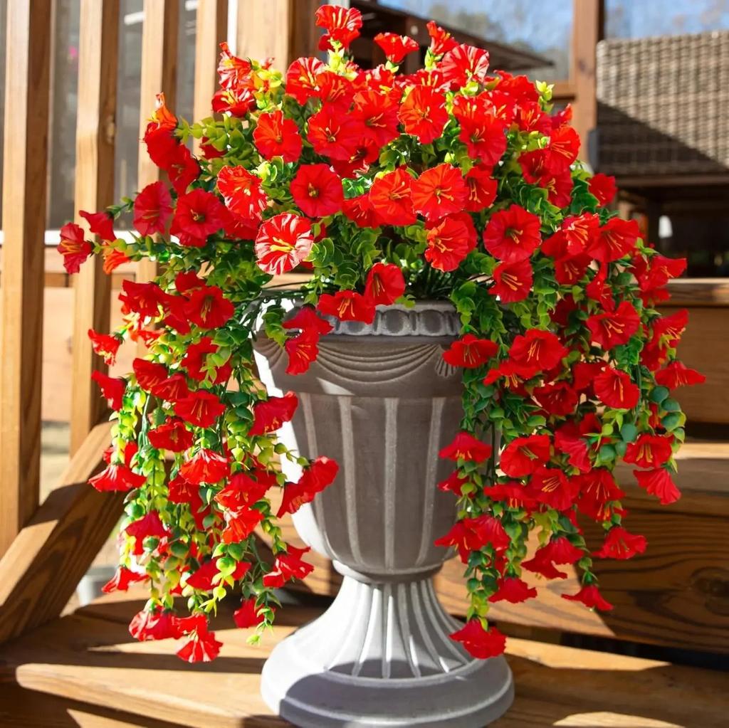 Artificial Hanging Flowers Plants Faux Silk Purple Morning Glory Long Vines UV Resistant Realistic for Garden Balcony Decor