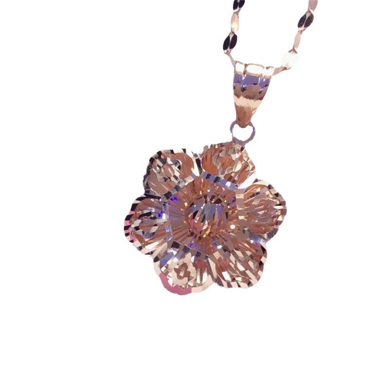 Purple Gold 3D Three-Dimensional Flower Pendant, Shining Foreign Gas Plated Rose Gold Smart Hollow Collarbone Chain