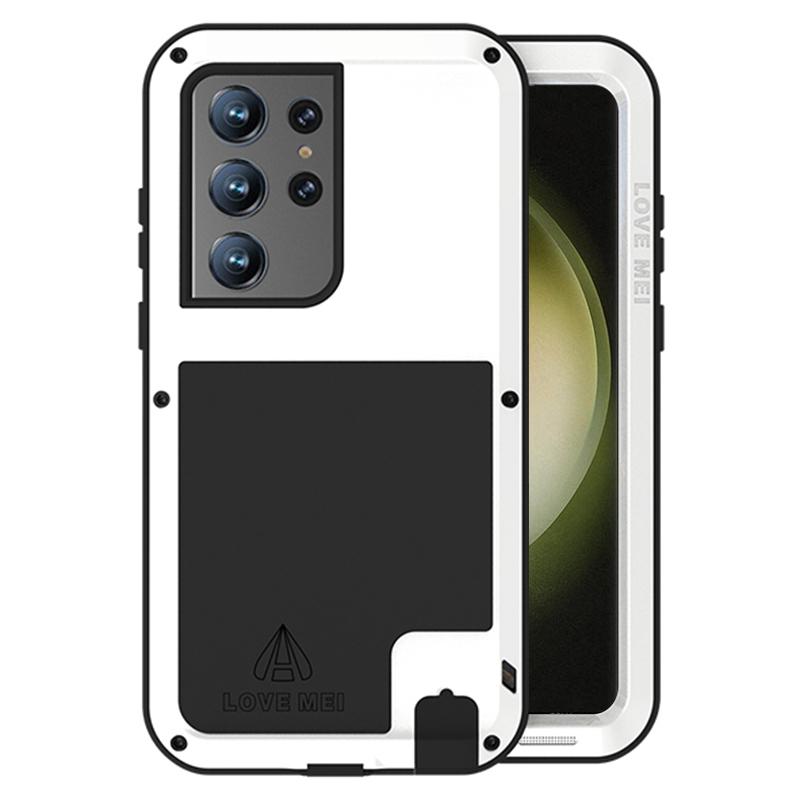 LOVE MEI Für Samsung Galaxy S23 Ultra Handyhülle Silikon+Metall Stoßfest Handyhülle