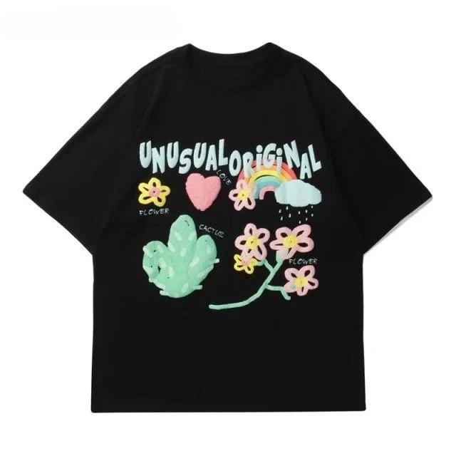 Unusual Original Cute Flowers Rainbow Graphic T Shirt 4XL