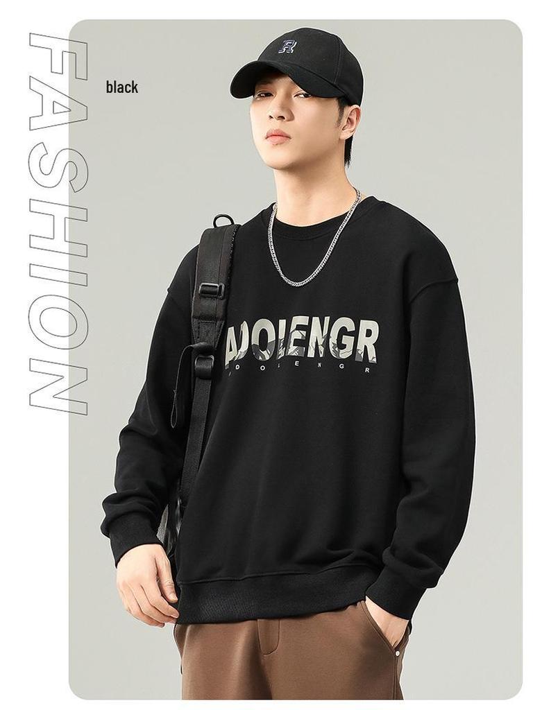 Men's Casual Round Neck Long Sleeve Pullover Hoodie for Spring, Autumn, and Winter
