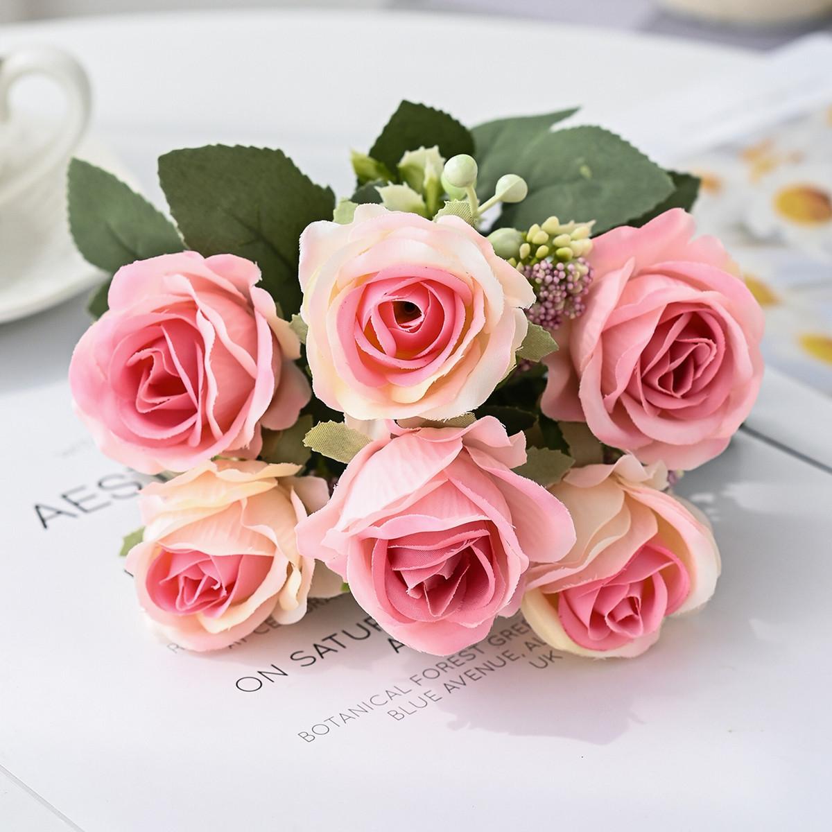 

Artificial Flower Silk Rose Bouquet Festival Garden Home Room Dining Table Vase Table Wedding Bridal Bouquet Arch Decor Diy Gift 1 pc