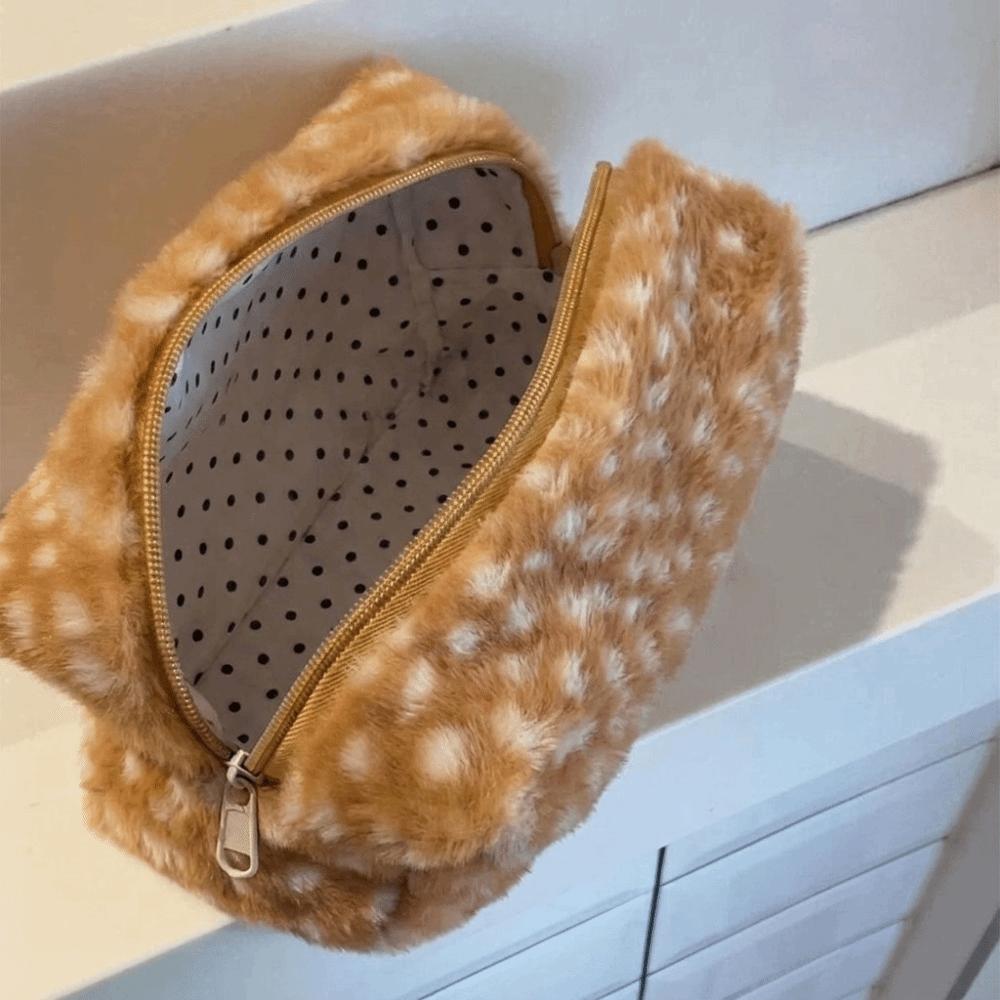Polka Dot Lining Spotted Deer Pattern Makeup Bag Zipper Makeup Organizer  Easy to Storage