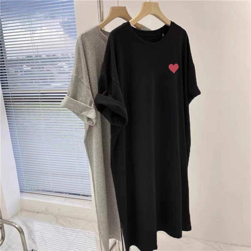 2025 Summer Women's Casual Plus Size Tummy-Hiding Over-the-Knee Short Sleeve T-Shirt Dress
