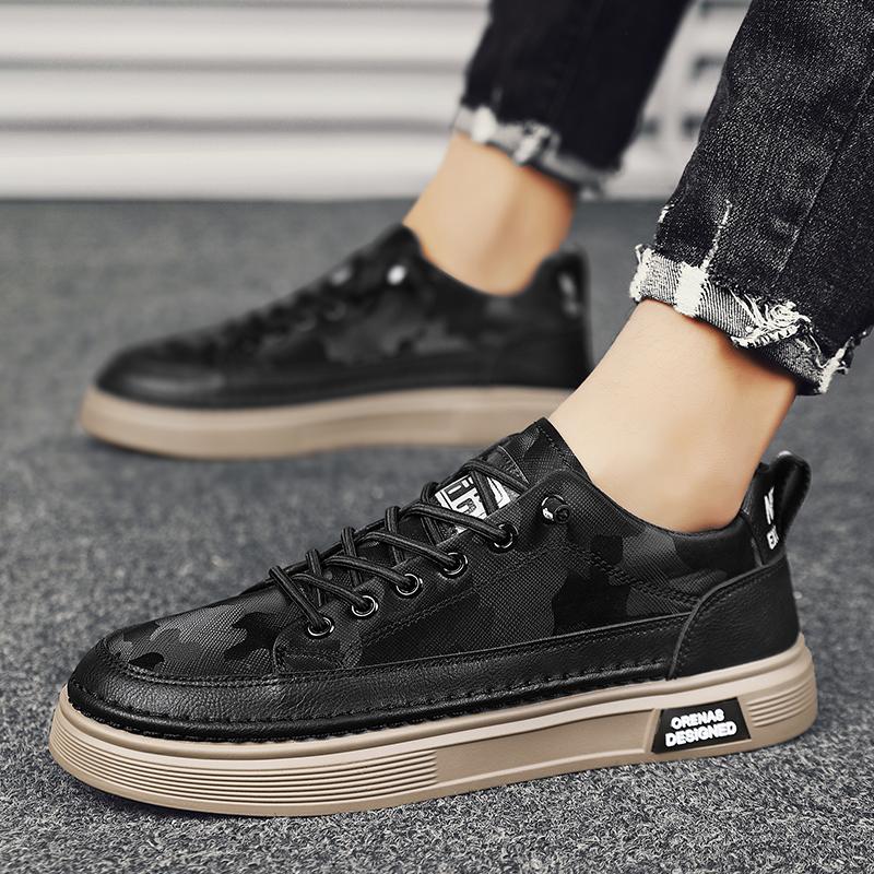 New Men's Genuine Leather Lace-Up Skate Sneakers Low-Cut Versatile Casual Sports Work Everyday Outdoor Comfortable Walking Shoes