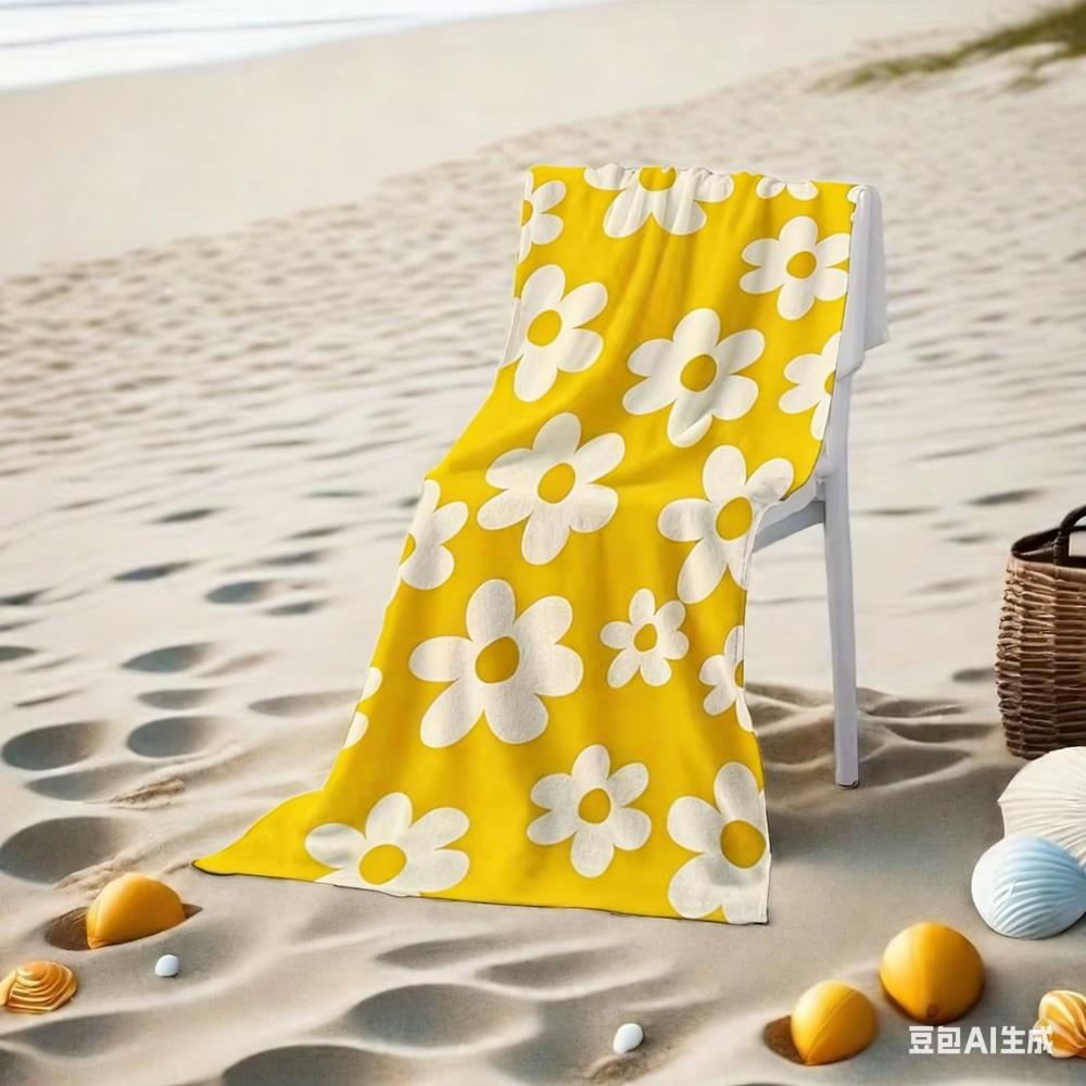Beach Towel colorful flowers Polyester Beach Towel, 2D Printed, All-Season, Quick-Dry Lightweight, Unisex for Beach/Swimming,
