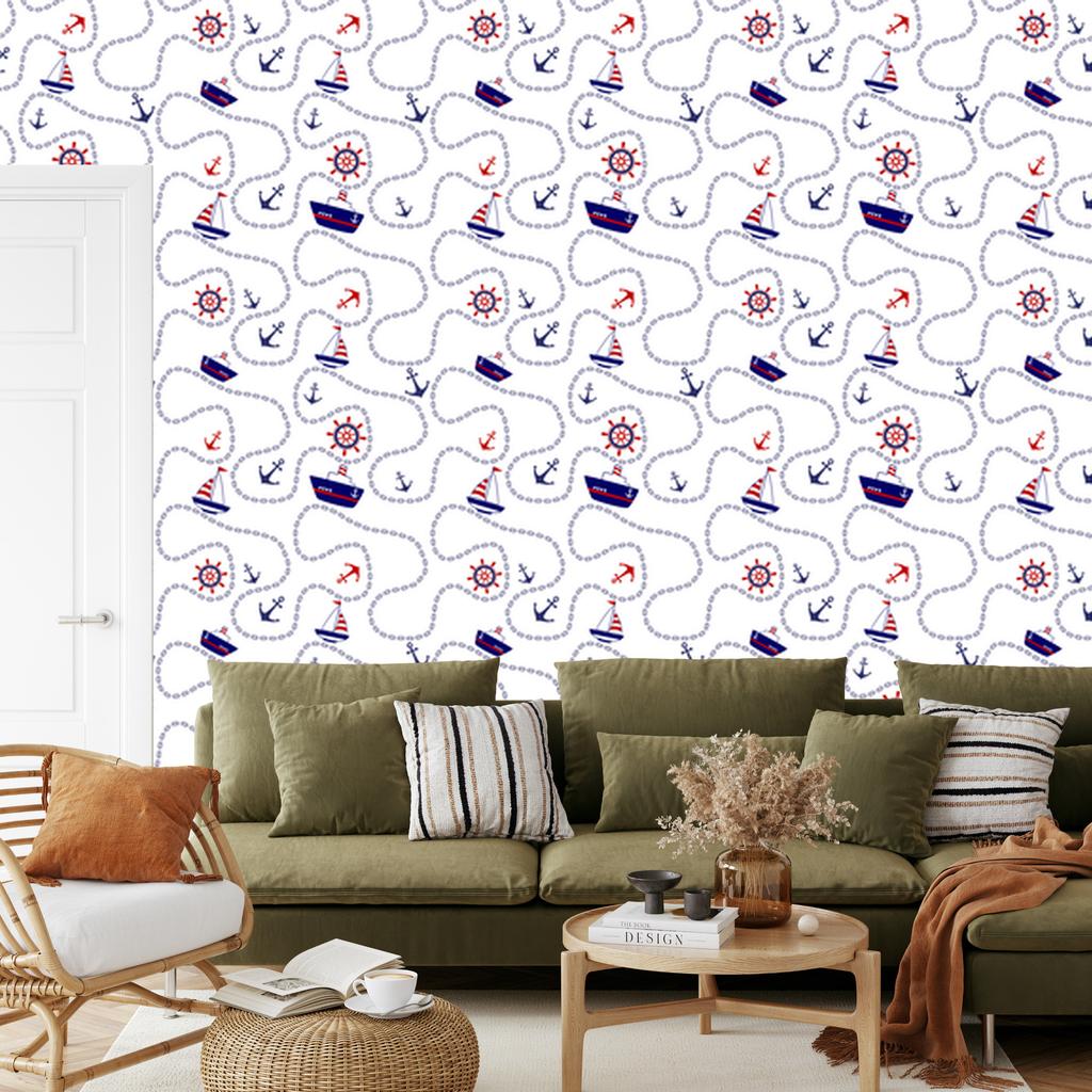Ships, anchors and sailboats wallpaper for living room and bedroom 50x1000