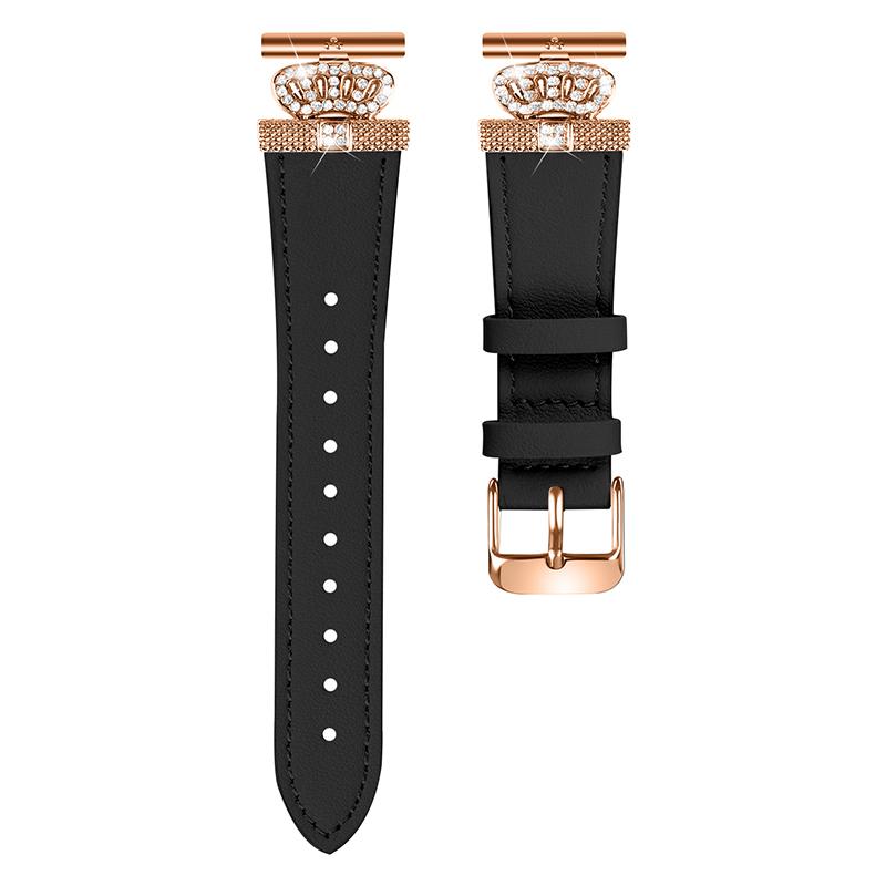 

For Samsung Galaxy Watch FE 40mm/Watch4 40mm 42mm/Watch5 40mm/44mm/45mm Genuine Cow Leather Watchband,Rose Gold Connector Black