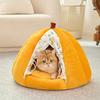 Cat Cave Plush Washable With Removable Pad Pumpkin Enclosed Cat Bed With Door Drape For Calming Sleeping Winter Kitten Small Dog