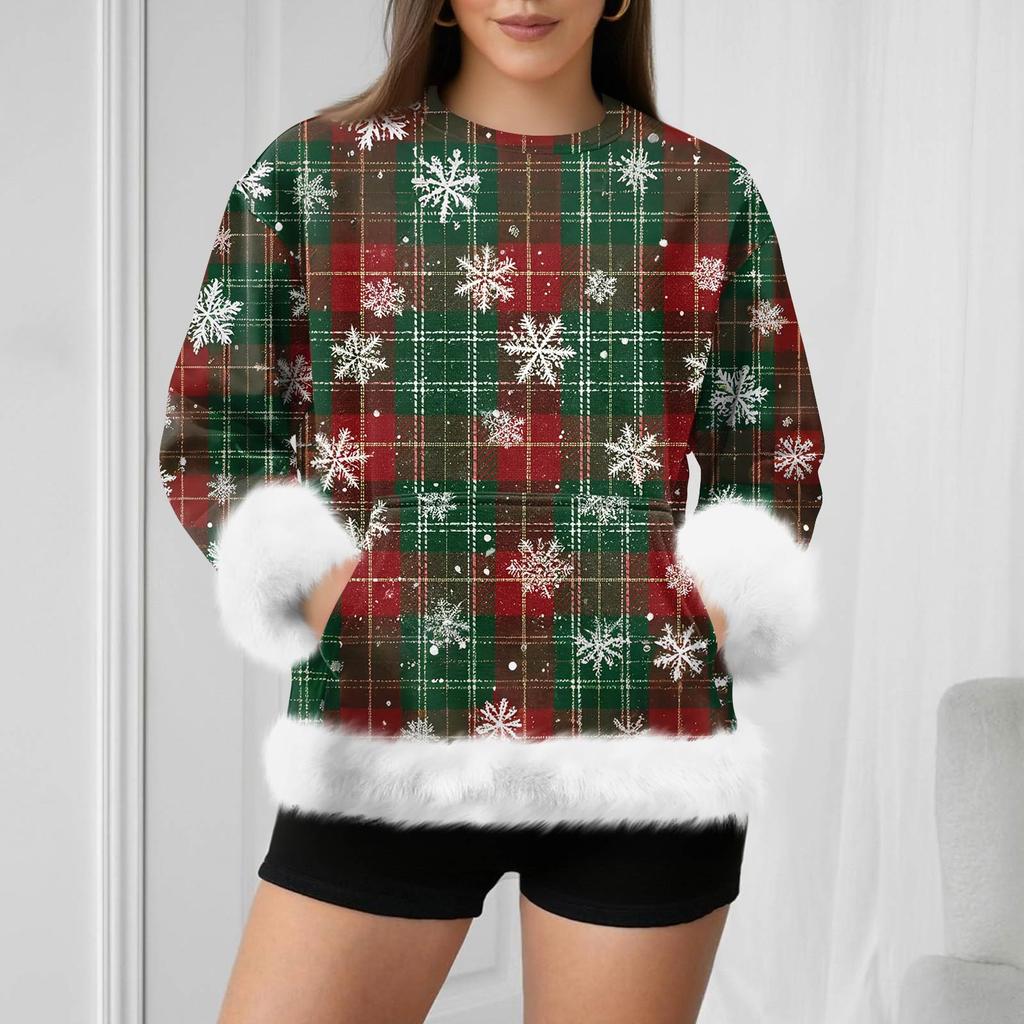 Women's Casual Fashion Christmas Retro Print Long-Sleeve Sweatshirt