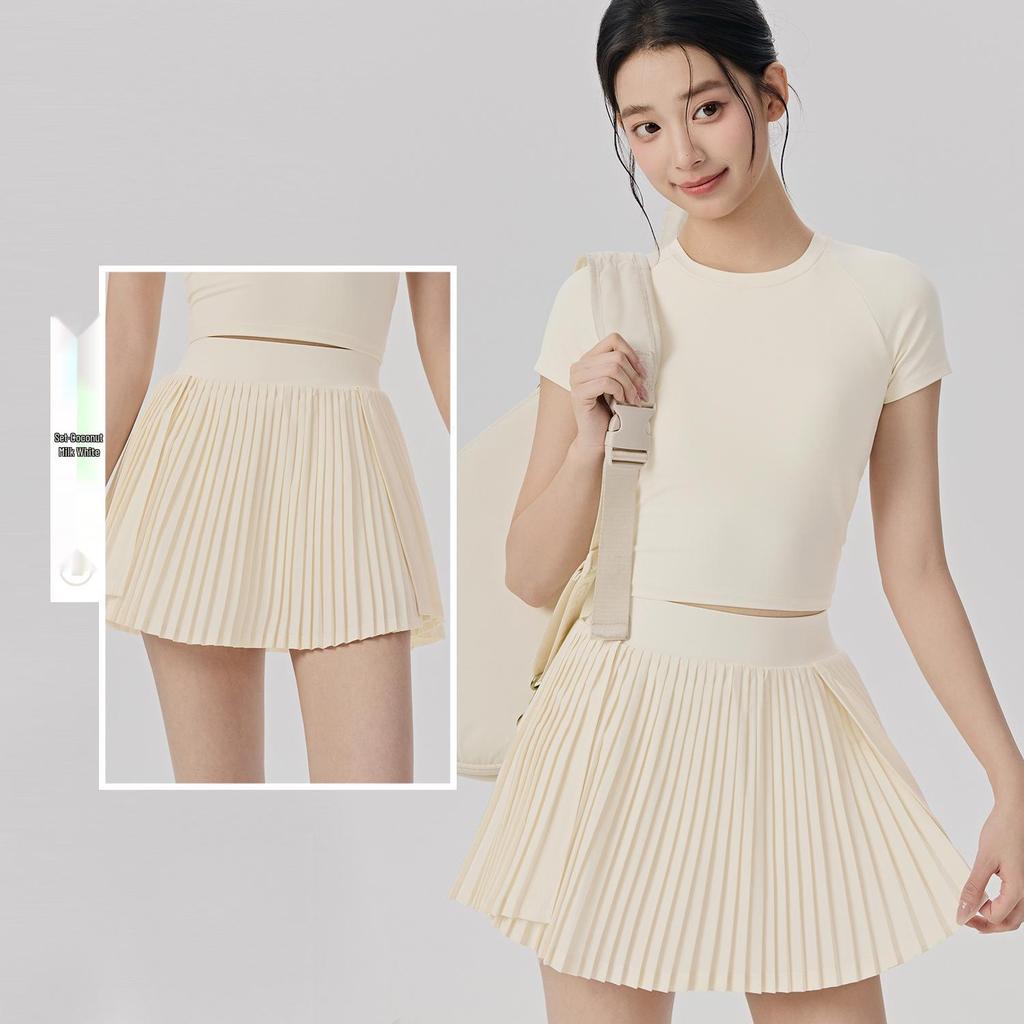 Women's Short Sleeve Yoga Suit & Pleated Tennis Skirt Set