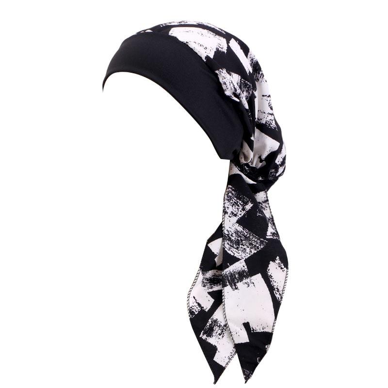 Ethnic Style Strap Headscarf Cap, Elastic Wide-Edge Streamer Headband Chemotherapy Cap Home Hat Jdt-329C