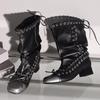 New Punk Women's Boots Trendy Square Toe Lace-up Retro Thick-soled Big Boots Fashion Handsome Motorcycle Texture Short Boots