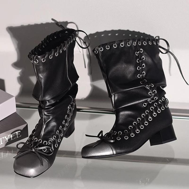New Punk Women's Boots Trendy Square Toe Lace-up Retro Thick-soled Big Boots Fashion Handsome Motorcycle Texture Short Boots