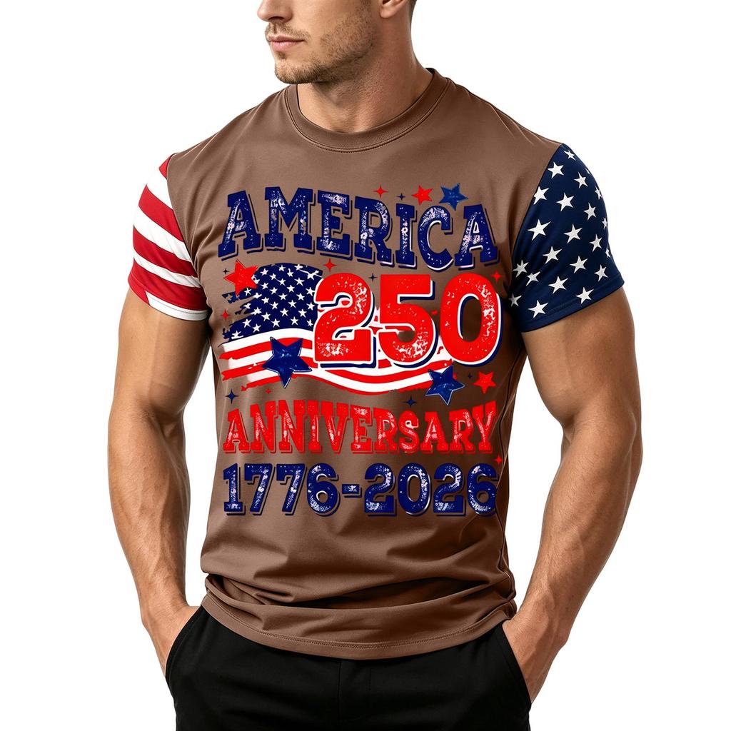 Men's Independence Day Flag Print Short Sleeve T-Shirt, Loose Casual Daily Summer Tops