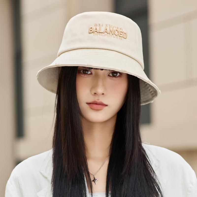 Spring and Autumn New Hat Women's High Quality Embroidered Letter Cotton Bucket Hat Sun Protection Hat