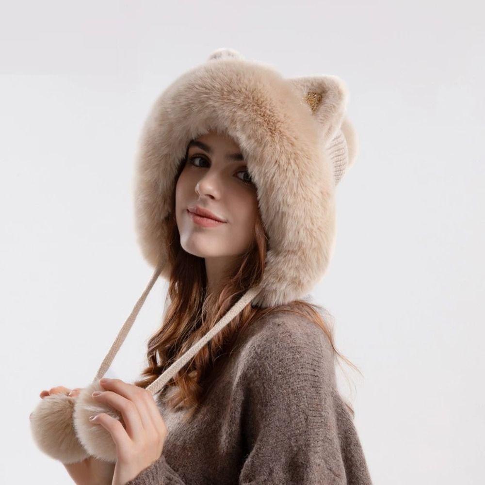 Cartoon Cat Ears Beanie Woolen Ear Protection Hat Leisure Winter Plush Hat Winter/Autumn