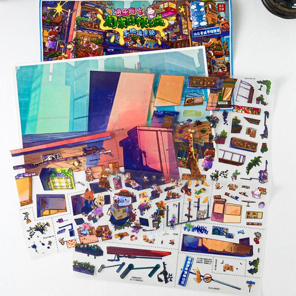 Weekend To City Series Miniature Landscape Sticker DIY Cabin Scene Sticker New Toy Game Sticker
