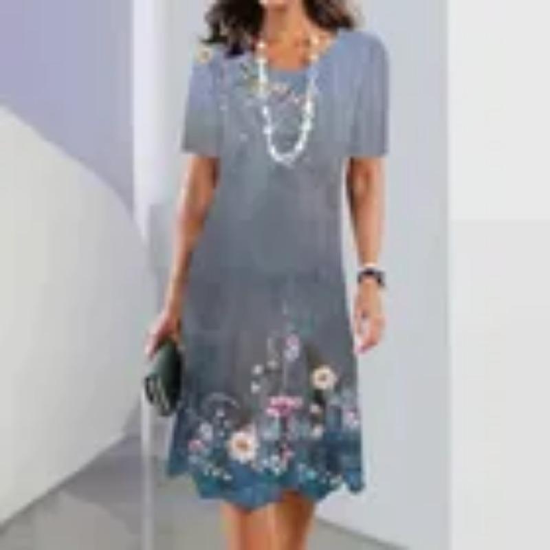 Women's Black and White Retro Geometric Circular Printed A-line Dress - Short Sleeved Round Neck Casual Mini Skirt