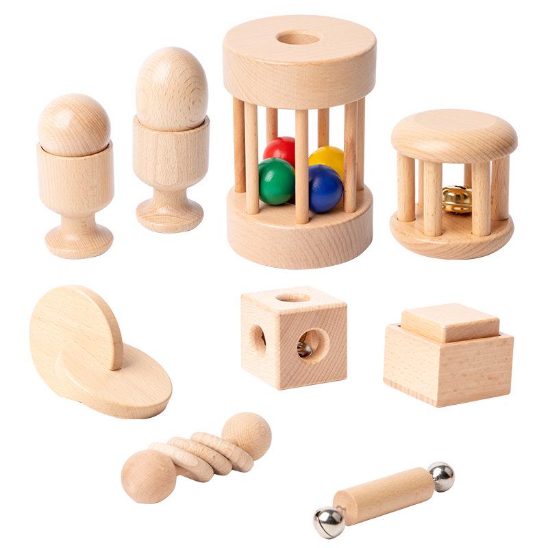 Edukacyjna Drewniana Piłka Chwytakowa i Grzechotka Ręczna dla Niemowląt w Wieku 1-3 Lat