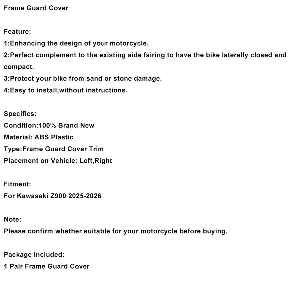 Frame Side Cover Panel Guard Fairing For Kawasaki Z900 2025-2026 Carbon