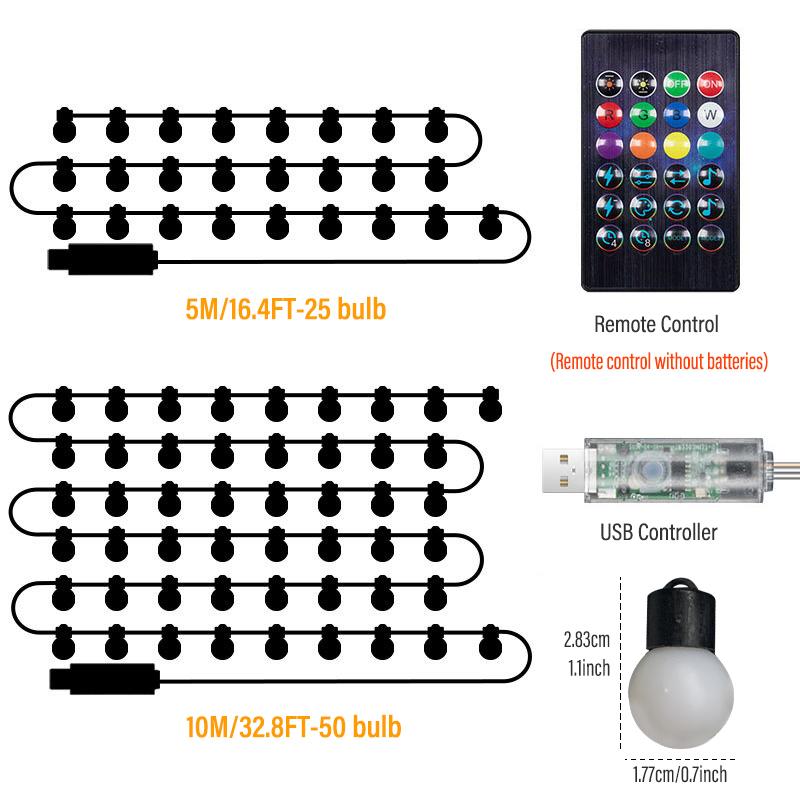 LED Smart Garden Lights String RGBIC Round Garland Light APP Dimmable Color Changing Waterproof Music for Christmas Yard Bedroom