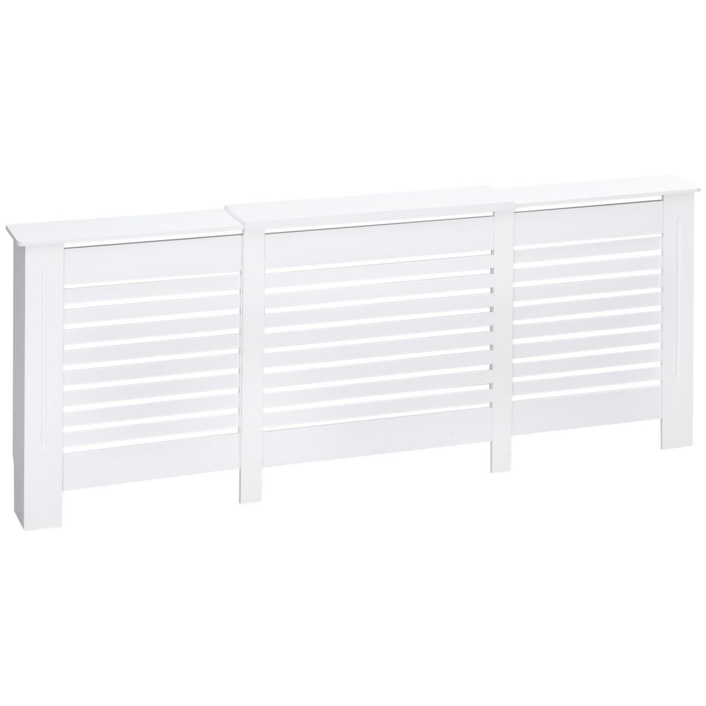 Radiator Cover Furniture Adjustable Width and Upper Shelf In MDF and Wood, 140-202x19x82.5cm, White