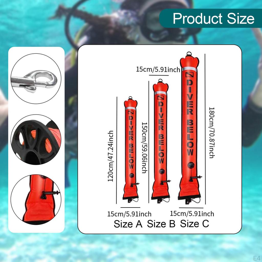Compact Scuba Diving Surface Marker Buoy Set with Double-ended Clip, Signal Tube And Reel.