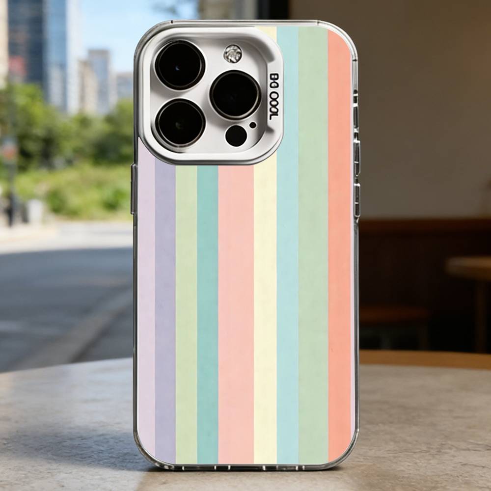 Colorful Striped Minimalist INS Couple Lichee White Shockproof Phone Case For iPhone 16,15,14,13,12,11,Pro,XS,Max,Plus,Mini,SE